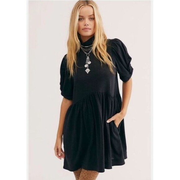 FP Beach Mini Dress Size XS Isn't She Lovely Linen Blend Charcoal Black Pockets - Picture 1 of 8